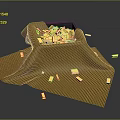 Pile of Gold Bars Covered by Brown Cloth with Scattered Pieces Around