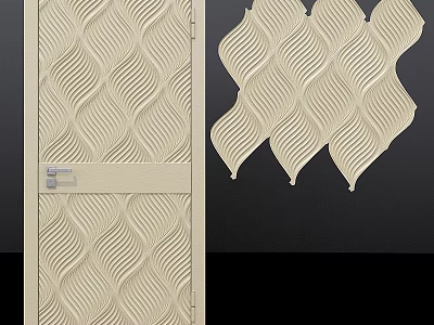 Cream Colored Swing Door Featuring Intricate Wavy Pattern Design Elements 3d model