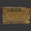 Ornate Golden Decorative Box With Intricate Inlaid Patterns And Colorful Details