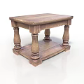 Solid Wooden Table With Carved Legs And Lower Shelf For Living Room Decor