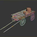 Classic Ancient Wooden Cart With Two Wooden Barrels And Large Spoked Wheels