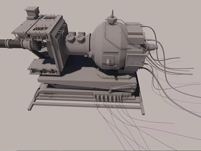 Industrial Engine Mechanical Assembly With Complex Components Wiring And Metal Base 3d model