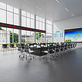 Spacious Modern Conference Room Interior With Large Windows Long Table And Projection Screen 3d model