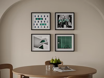 Framed Abstract Paintings With Geometric Patterns And Green Accents For Dining Wall Decor 3d model