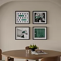 Framed Abstract Paintings With Geometric Patterns And Green Accents For Dining Wall Decor