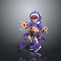 Cute Cartoon Game Character In Purple Outfit Holding Crescent Item With Octopus Tentacles