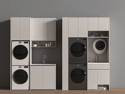 Modern Laundry Room Design With Washing Machines Dryers Cabinets And Sink 3d model