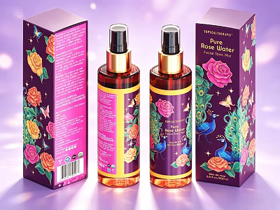 Elegant Perfume Cosmetics Spray Bottles With Floral Peacock Butterfly Pattern Packaging Boxes 3d model