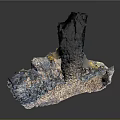 Abstract Rock Sculpture With Hollow Center And Layered Stone Blocks On Reflective Surface