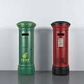 Public Facility Red And Green Post Boxes Featuring China Post And ER Logos 3d model