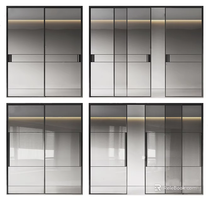 Modern Sliding Doors With Glass Panels And Sleek Metal Frame Design 3d model 