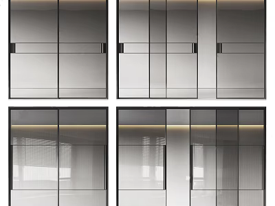 Modern Sliding Doors With Glass Panels And Sleek Metal Frame Design 3d model