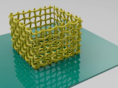Modern Yellow Woven Square Decorative Ornament Set on Green Surface 3d model