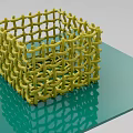 Modern Yellow Woven Square Decorative Ornament Set on Green Surface