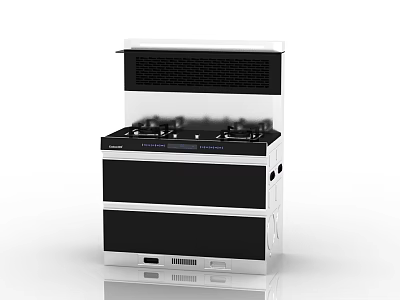 Modern Kitchen Appliance Featuring Integrated Gas Stove and Range Hood Design 3d model