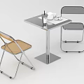 Two Folding Leisure Chairs with Metal Frame in Brown and Gray Near Square Table