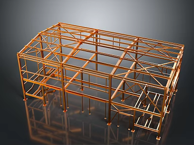 Golden Metallic Building Framework Structure With Support Beams Floor Joists And Columns 3d model