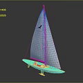 Classic Model Sailboat Featuring White Sails Red Hull Blue Stand And Black Logo