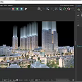 Modern Commercial Complex with High Rise Buildings Night Lighting and Surrounding Residential Areas