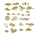 Traditional Golden Carvings with Cloud Patterns and Curly Designs on Black Background