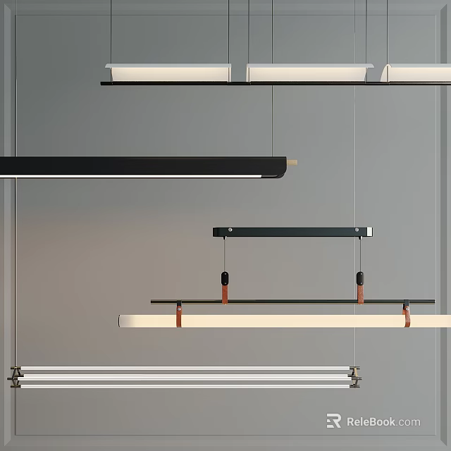 Modern Linear Pendant Lights With Black White Metal Hanging Structure For Interior Design 3d model 