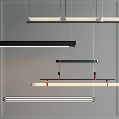 Modern Linear Pendant Lights With Black White Metal Hanging Structure For Interior Design 3d model