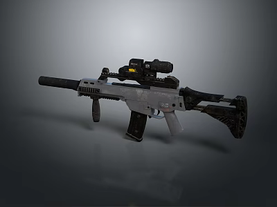 Modern Tactical Rifle with Scope Attachment Black and White Body Grip and Barrel 3d model
