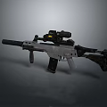 Modern Tactical Rifle with Scope Attachment Black and White Body Grip and Barrel