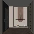 Modern Foyer Hallway Design With Lighted Wall Decor Potted Plant And Herringbone Floor