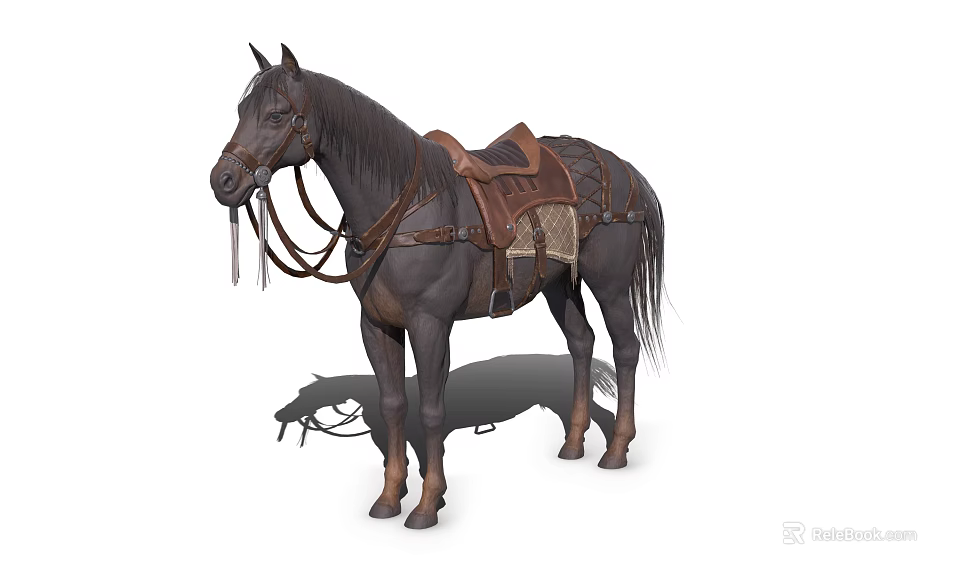 Standing Horse Adorned With Leather Saddle Reins Harness And Riding Gear 3d model 