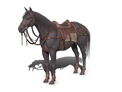 Standing Horse Adorned With Leather Saddle Reins Harness And Riding Gear 3d model