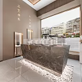 Elegant Tobacco And Alcohol Store Interior With Wooden Display Shelves Marble Backdrop And Front Counter