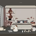 Cozy Kids Room Interior With Cute Bed Plush Toys Wooden Blocks And Study Desk