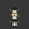 Traditional Pagoda Architecture With Green Roof Layered Eaves And Decorative Lanterns