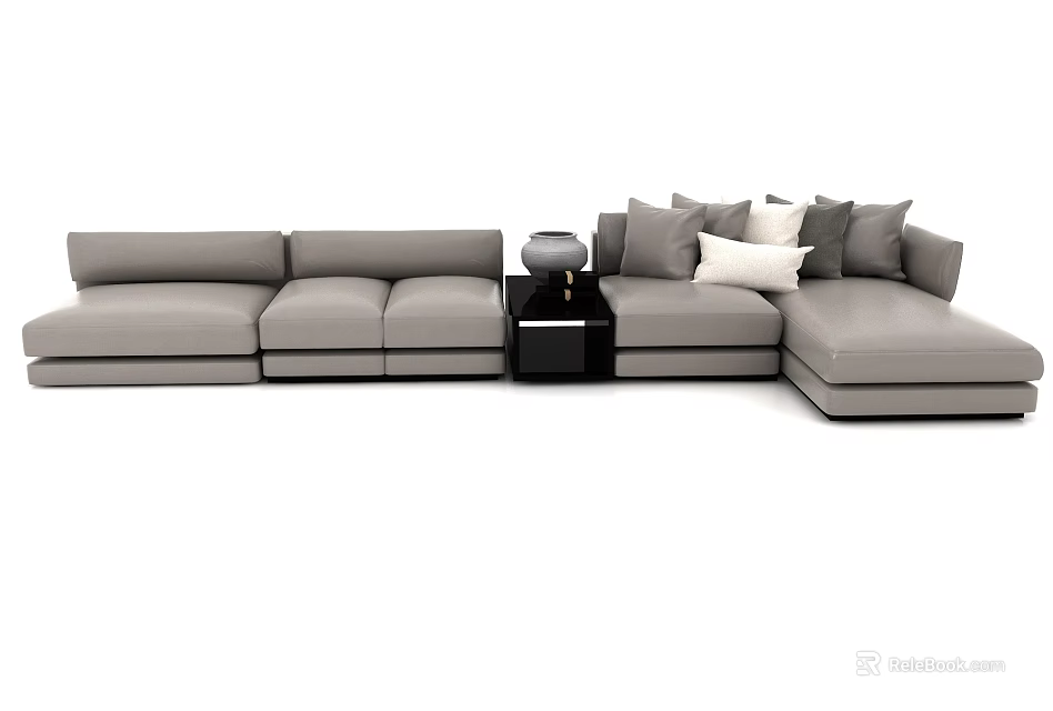 Modern Gray Sectional Sofa With Multiple Cushions In Living Room Design Setup 3d model