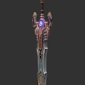 Three Ornate Fantasy Swords With Purple Gem And Intricate Gold Decorations