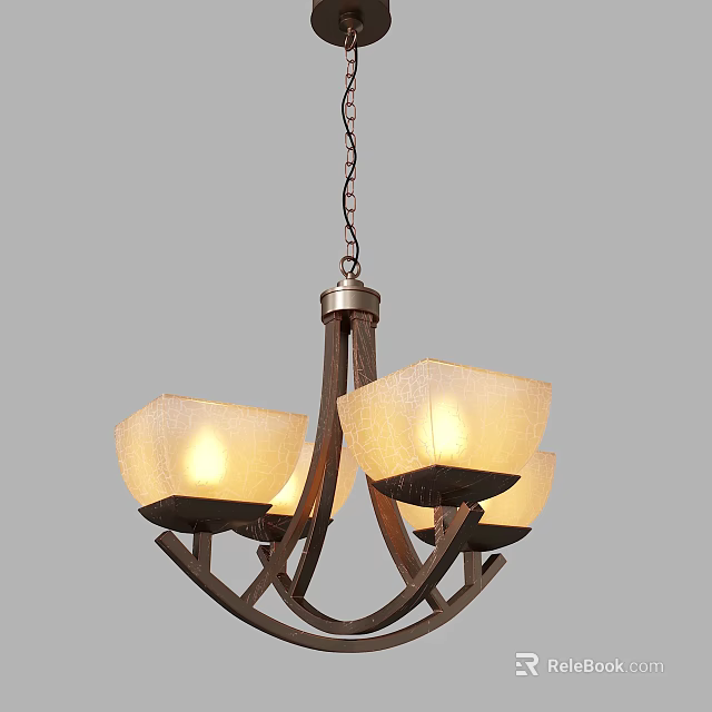 Vintage Style Chandelier With Three Frosted Glass Shades And Dark Metal Frame 3d model 
