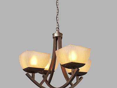 Vintage Style Chandelier With Three Frosted Glass Shades And Dark Metal Frame 3d model