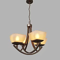 Vintage Style Chandelier With Three Frosted Glass Shades And Dark Metal Frame