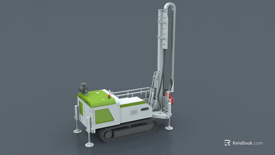 Industrial Crawler Mounted Drilling Equipment Green White With Tall Drill Pipe Operation Platform 3d model 