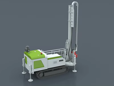 Industrial Crawler Mounted Drilling Equipment Green White With Tall Drill Pipe Operation Platform 3d model