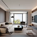 Modern Living Dining Room Interior With Sofa Coffee Table TV Wall And Fireplace