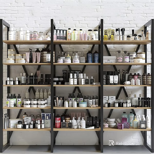 Modern Multi Tiered Storage Shelving With Colorful Cosmetic And Skincare Bottles Organized Neatly 3d model 
