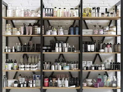 Modern Multi Tiered Storage Shelving With Colorful Cosmetic And Skincare Bottles Organized Neatly 3d model
