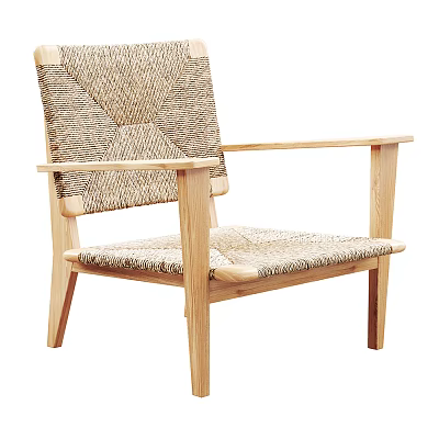 Natural Wooden Leisure Chair With Woven Seat Backrest And Armrests Design 3d model