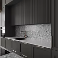 Modern Dark Grey Kitchen Cabinets with Stone Countertop and Range Hood 3d model