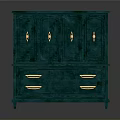 Stylish Teal Cabinet With Four Doors Two Drawers And Golden Handles