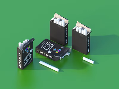 Black Boxes With White Chalk And Scattered Pieces On Green Background 3d model