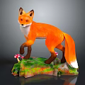 Vibrant Orange and White Fox Game Movie Character With Green Base And Red Mushrooms