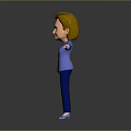 Cartoon Woman In Blue Blazer And Blue Pants With Arms Outstretched On Gray Background
